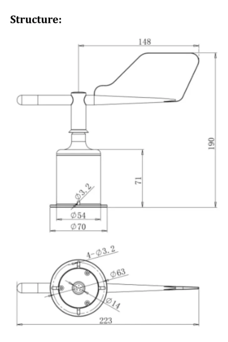 Anemómetro Transmisor Dirección Viento Clima Monitoreo Calt YGC-FX - Image 2