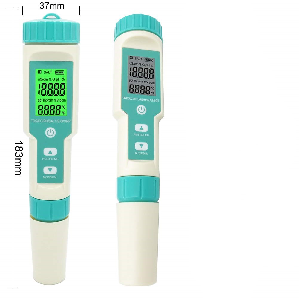 Probador de medidor de pH 5 en 1, medidor digital de calidad del agua para  probar TDS / EC / Salinity / SG. / Temperatura de alta precisión, pruebas  para agua potable, hogar, piscina, acuario (verde)