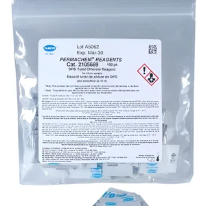Sobres de reactivo en polvo para cloro total Hach DPD, 10 ml, paquete de 100, Hach 2105669