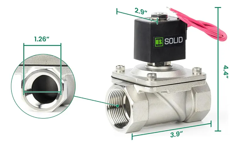 Válvula solenoide 1 1/4" de diámetro de acero inoxidable US Solid - Image 7