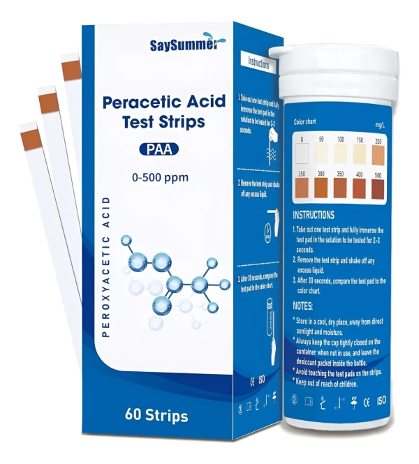 60 Tiras Reactivos Tester Analisis Acido Peracético 500ppm SaySummer