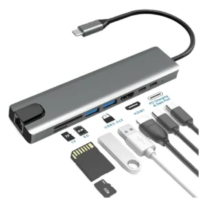 Adaptador Usb-c 8 En 1 4k Hdmi Usb-c Memoria Sd , PD 87W, 4K.