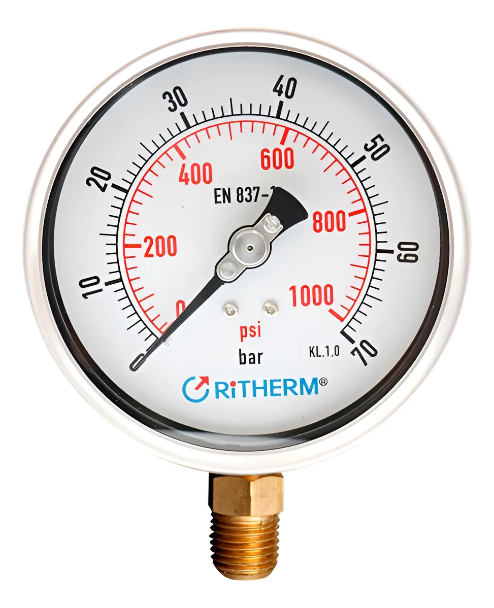 Manometro Analogico Industrial Medidor Presion 1000 Psi 1/4 Ritherm MP-1000-2.5