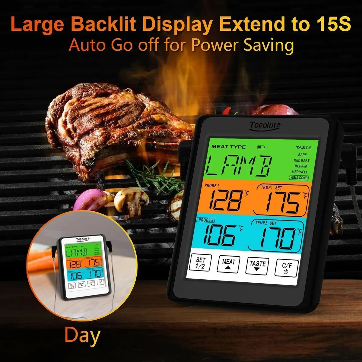 Termometro Digital Inalambrico Carnes 2 Sondas Topoint Digital - Image 3